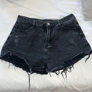Black Ripped Denim Shorts